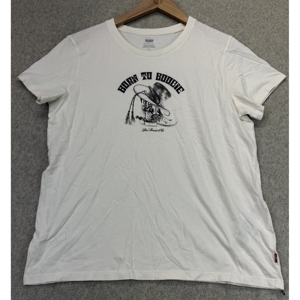 Levi's Womens Perfect T-Shirt White Born to Boogie Cowboy Boot Graphic Print L